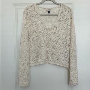 Universal Thread 100% Cotton Crochet V-Neck Lightweight Sweater - Cream